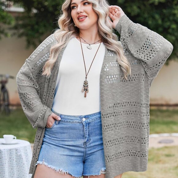 Crochet Cardigan Kimonos Boho Long Sleeve Open Front Knitted Sweater XL - Picture 2 of 6